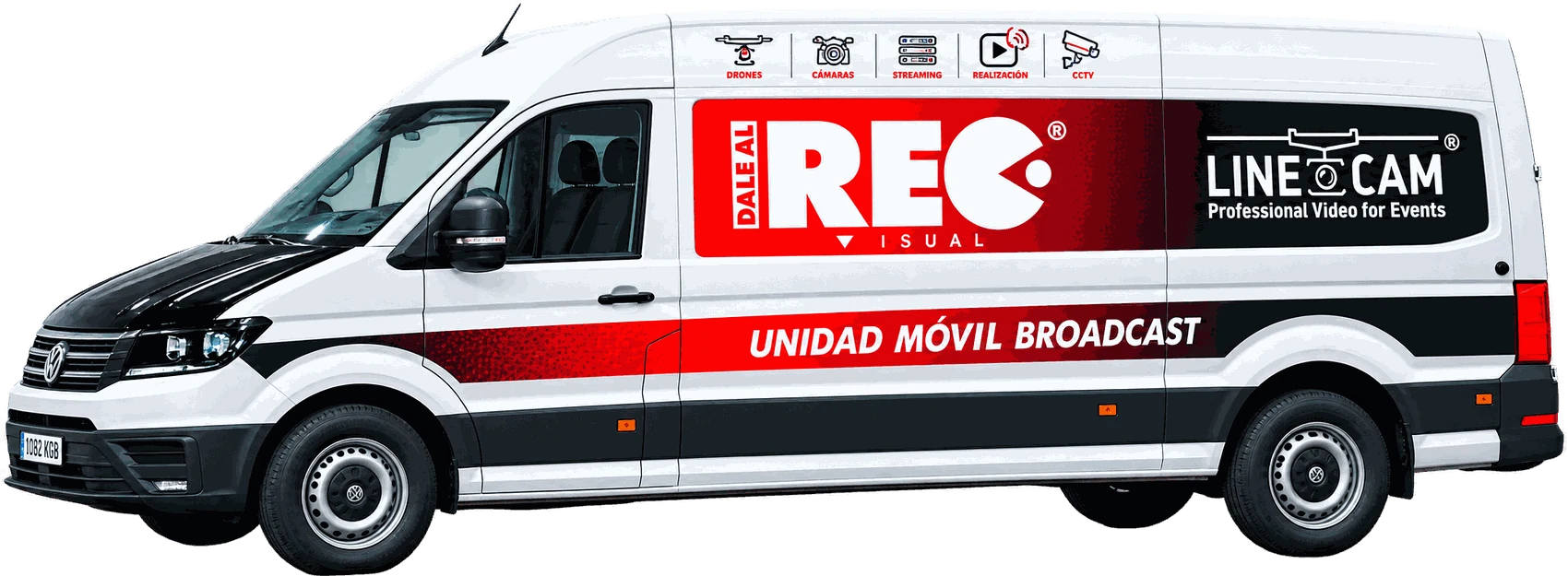 Furgoneta rotulada de la unidad móvil Line Cam de DroneCádiz - Dale al Rec Visual